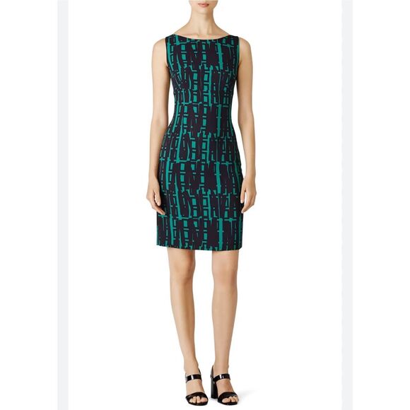 Milly Green and Black Linear Geometric Print Tank Dress Women’s Size 6 - Picture 1 of 6